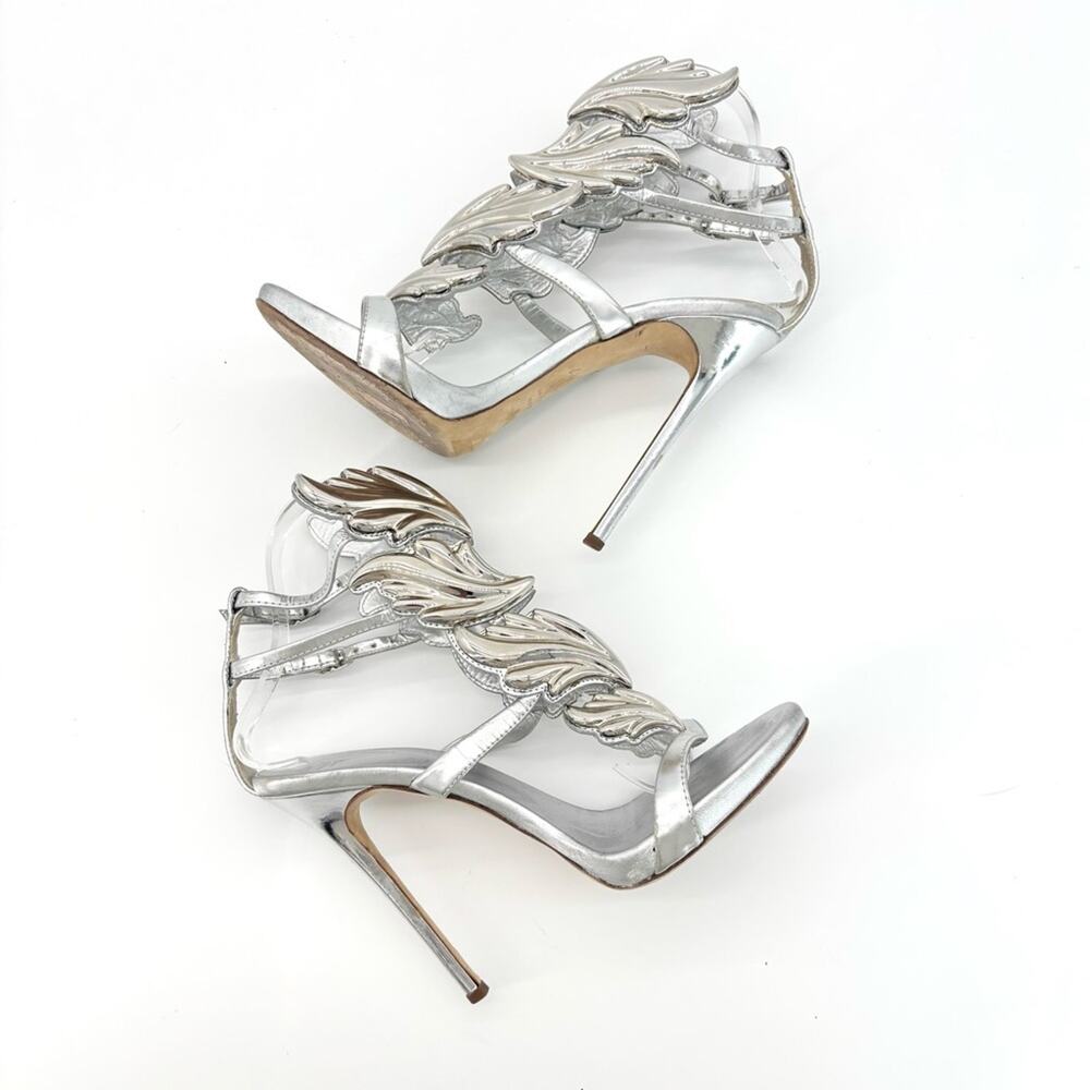 Giuseppe Zanotti Cruel Coline Silver Metal Wing Strappy Stiletto Sandals 38 - Picture 6 of 9